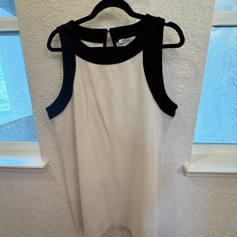 Free Assembly Elegant Black & White Color Block Dress  Sleeveless Wide Straps